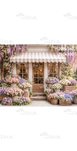 Tło fotograficzne „Pastelowa kwiaciarnia z brukowaną alejką” | E870